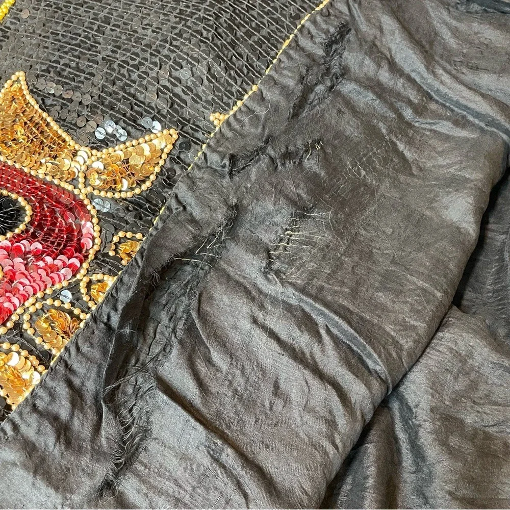 Europeen Vintage Black Sequin‎ Floral Embellished Top Blouse - Picture 7 of 8
